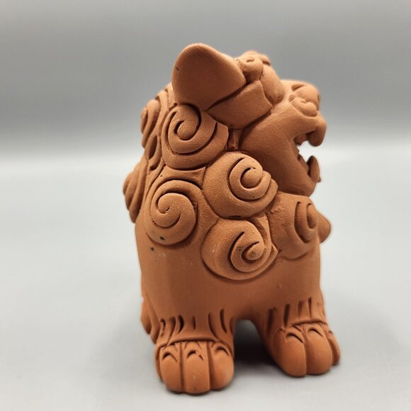 Set of 2 Okinawan Shisa Foo Dog Guardian Lions Figurines Terra Cotta Clay 3.5" - Picture 4 of 16